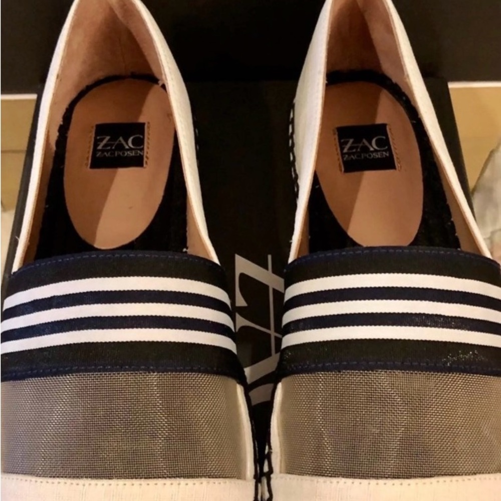 Zac Posen Black and White Striped Slip-Ons
